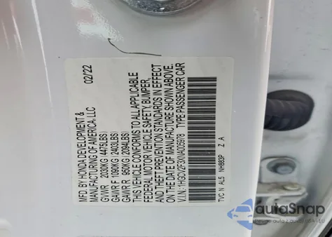 2022 Honda Accord Sport z USA, uszkodzony, nr VIN 1HGCV2F3XNA005978